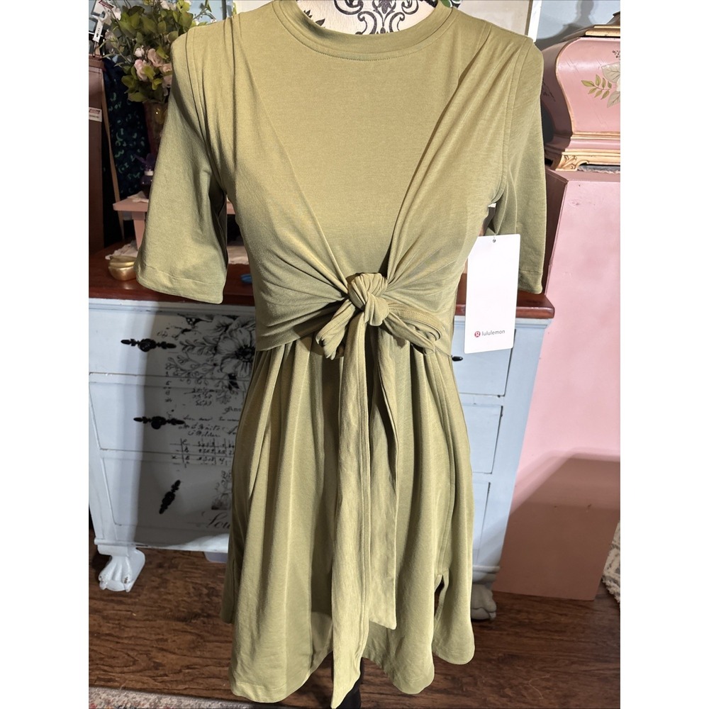 Lululemon Cotton Wrap T-shirt Dress Crew Neck Short Sleeve Olive Green 2 NWT